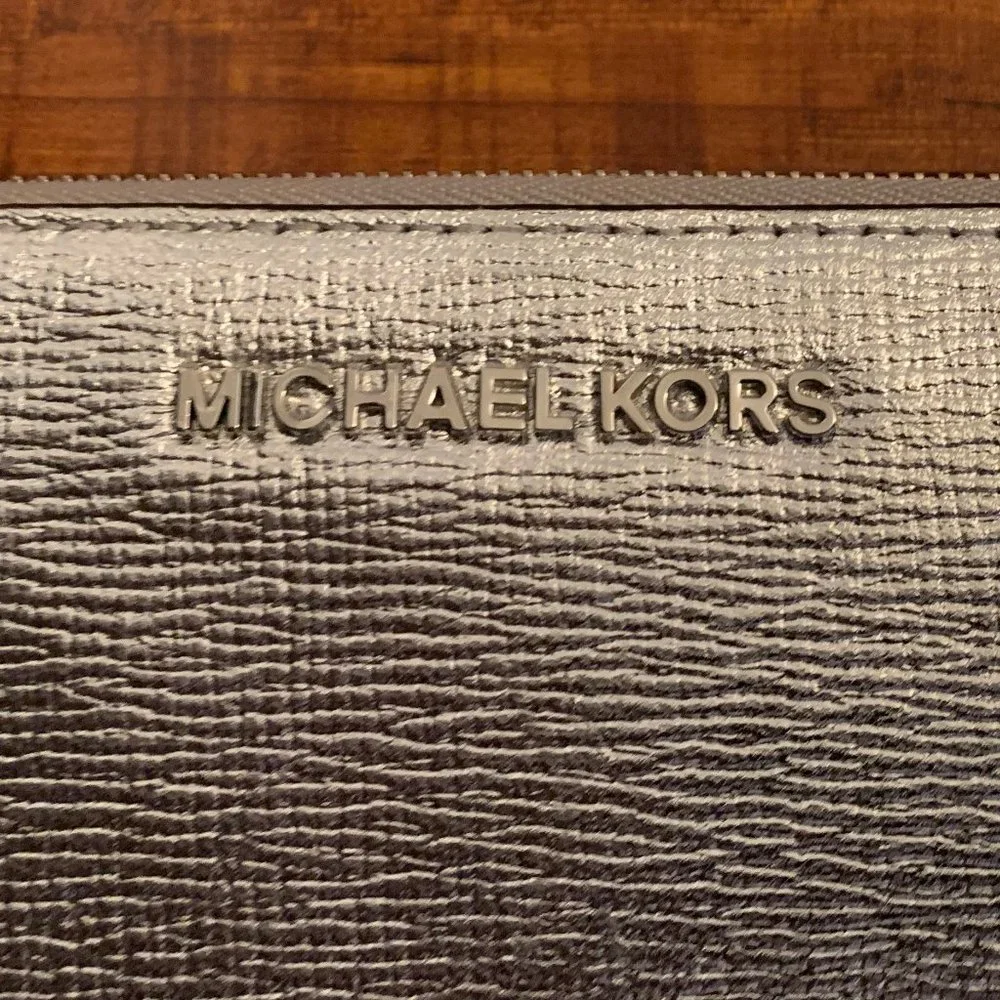 Michael Kors Metallic Silver Zip-Around Wallet